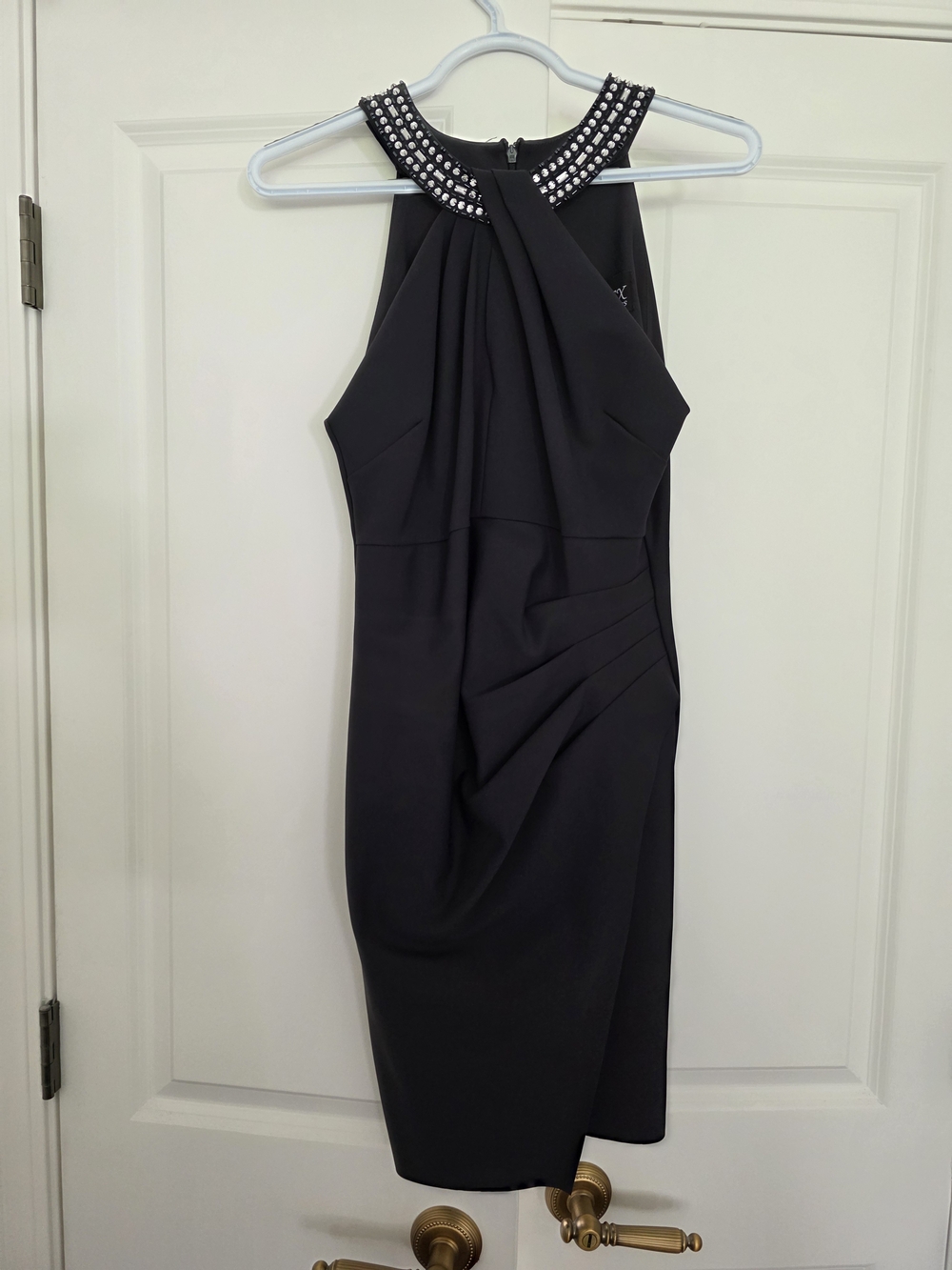 Alex Evenings Black Embellished Halter Midi Dress